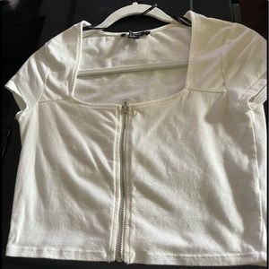White zipper crop top